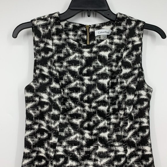 Calvin Klein Dress Black White Printed Sheath Sleeveless Stretch - Picture 2 of 11